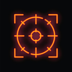 Neon target glowing on a black background, symbolizing focus, precision, and achieving goals