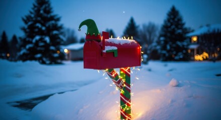 Festive christmas mailbox in snowy winter landscape for holiday decoration inspiration