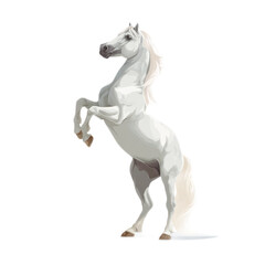 White Horse Rearing on Hind Legs in Artistic Digital Illustration