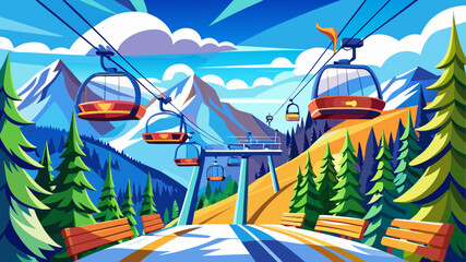 Very beautiful empty chairlift at Taos Ski Valley in Taos, New Mexico, captured on a sunny day with clear blue skies, snow-dusted slopes, and crisp mountain air highlighting the peaceful alpine settin