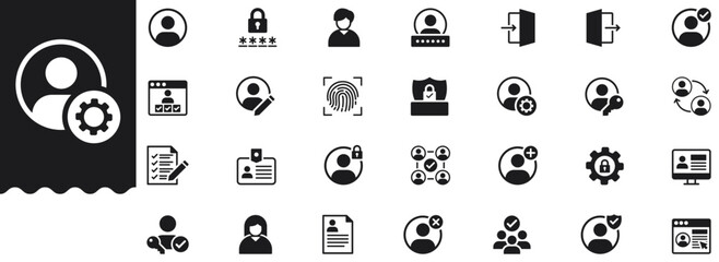 User Account Icons set vector illustration with collection of authentication, profile, login, password, access, control, security, verification, fingerprint, lock, shield, protection, permission