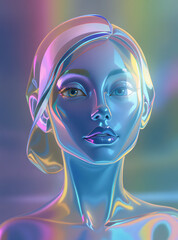Stunning iridescent woman with futuristic style, a modern and eye-catching holographic portrait, perfect for technology brands