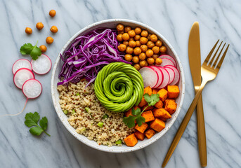Rainbow Nourish Bowl on Marble Slab