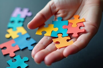 Tangram Puzzle Hand: Close-Up Photo Concept with Colorful Paper Pieces
