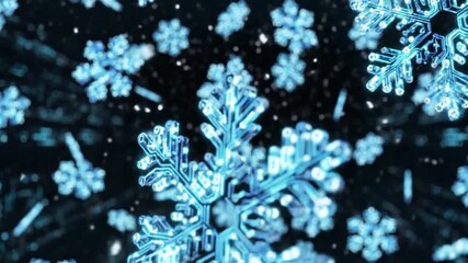 Digital Snowflakes Falling Winter Background Loop Technology Abstract - Powered by Adobe