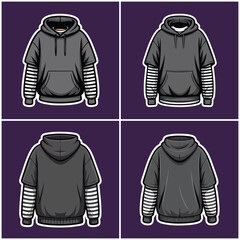 Gray hoodie mockup with striped sleeves with transparent background Emo Culture