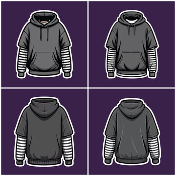 Gray hoodie mockup with striped sleeves with transparent background Emo Culture