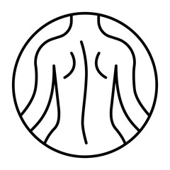 Back skin of woman thin line icon, spa massage concept. Vector graphics. Woman figure, skin therapy bubble sign on white background, style icon mobile or web design.