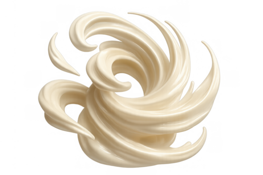Swirling vanilla whipped cream or creamy frosting delicious dessert element with transparent background