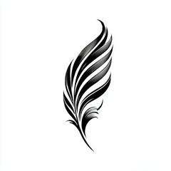 Obraz premium Abstract black feather-like shape, elegant and flowing, on a white background.