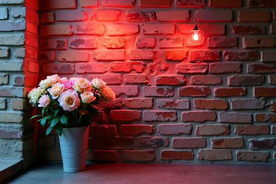 Exploring the Beauty of Contrast: Vibrant Flowers Against a Grungy Brick Wall Texture