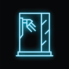 Glowing blue neon icon of an x ray machine, representing medical imaging and diagnostics