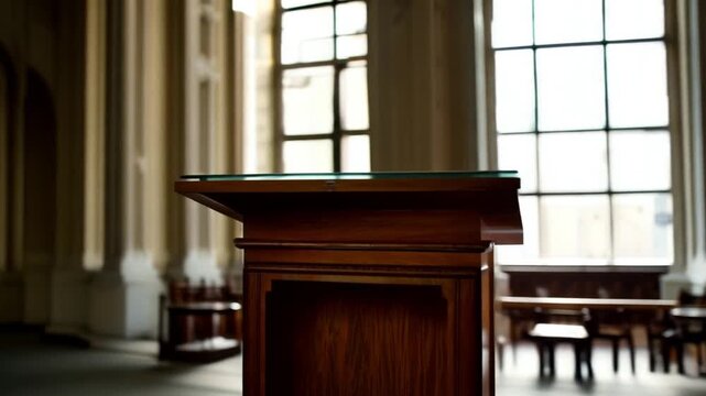 Wooden lectern in presentation setting
