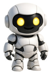 Adorable White Robot With Glowing Yellow Eyes And A Friendly Smile On White Background android artificial intelligence isolated on a transparent background