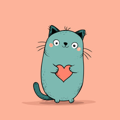 Cute Cat Holding a Heart – Love Illustration Card