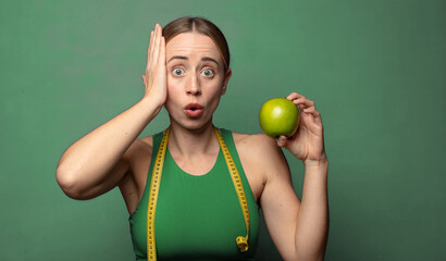 young adult blonde woman. fitness concept