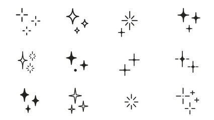Naklejka premium Sparkle Line Icons Vector Set – Stars, Twinkles & Minimal Light Effects