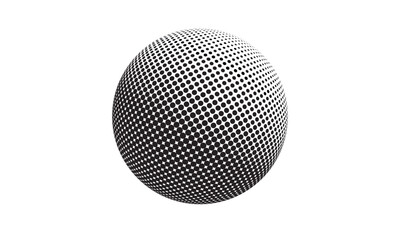 Black and white halftone sphere with smooth dotted shading, creating a modern optical abstract design.