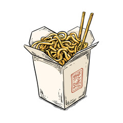 chinese nodles food in a box doodle style vector image