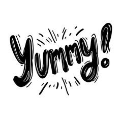 hand drawn vector illustration doodle style with text Yummy 
