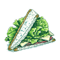 ham and cheese sandwich vector doodle style image 