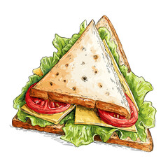 ham and cheese sandwich vector doodle style image 