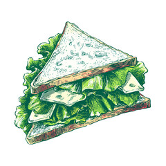 ham and cheese sandwich vector doodle style image 
