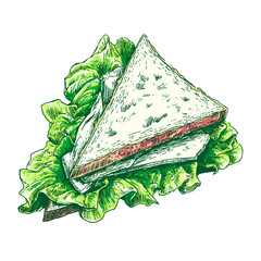 ham and cheese sandwich vector doodle style image 