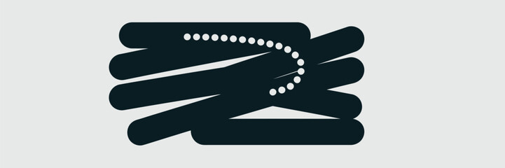 Abstract dark lines overlapping with a curved row of white dots on a light gray background design art
