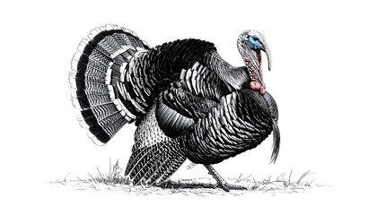 Detailed Turkey Illustration - A Study in Black and White.