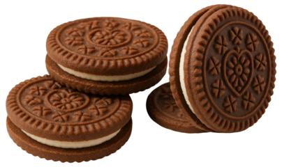 Assortment of Chocolate Sandwich Cookies with Cream Filling on White Background chocolate cookie isolated on a transparent background