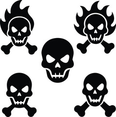 Skull and Crossbones Silhouette Icon Set