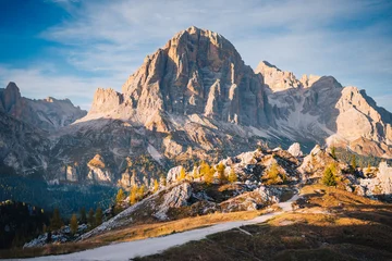 Fototapete Alpen Sunset at Tofane mountains group. Dolomites, Cortina d'Ampezzo, Veneto, Italy.  © stefanotermanini