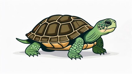 Obraz premium Illustration of a stylized turtle with a patterned shell, green limbs, and serene expression