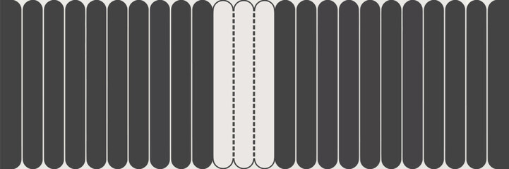 Abstract arrangement of gray and white rounded rectangles with dashed lines in the center design pattern