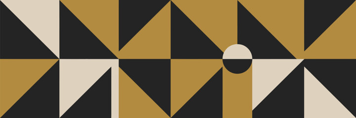 An abstract pattern with triangles and a half circle in black tan and cream color scheme design art
