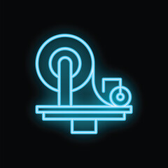 Blue neon icon of a tape dispenser shining in the dark