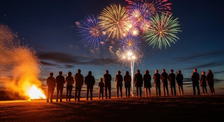 Celebrating bonfire night with fireworks and a bonfire display in the night sky
