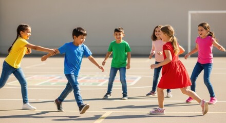 Obraz premium Joyful children's day celebration with kids playing outdoors in colorful attire