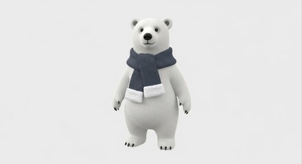 Cartoon Polar Bear Wearing Scarf on Plain Background