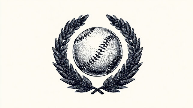 A logo design featuring an elegant baseball in the center, surrounded by two laurel wreaths - Powered by Adobe