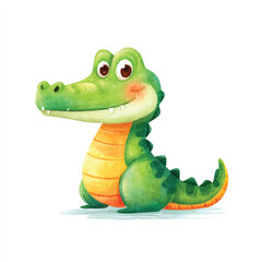 Fototapeta premium Cute Cartoon Alligator Watercolor Illustration for Kids