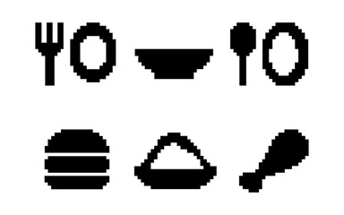 Obraz premium Minimalist pixel art: dining essentials and fast food icons