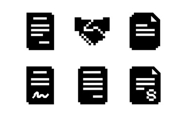 Pixel art document icons: retro style collection with heart and signature designs