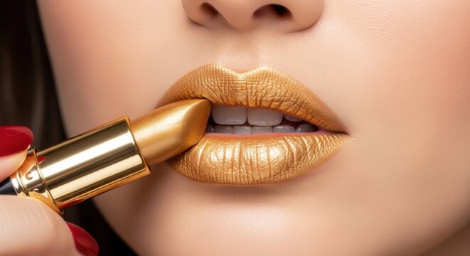 Glamorous new year’s eve makeup with gold lipstick for a stunning celebration look