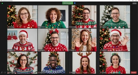 Virtual ugly sweater day celebration with friends and christmas cheer