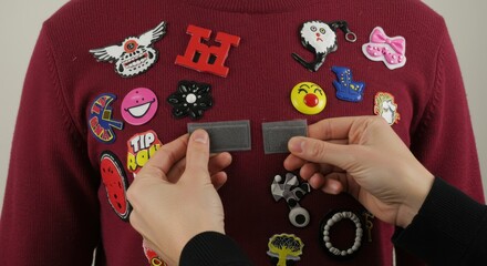 Creative ugly sweater day design with colorful patches for festive celebrations