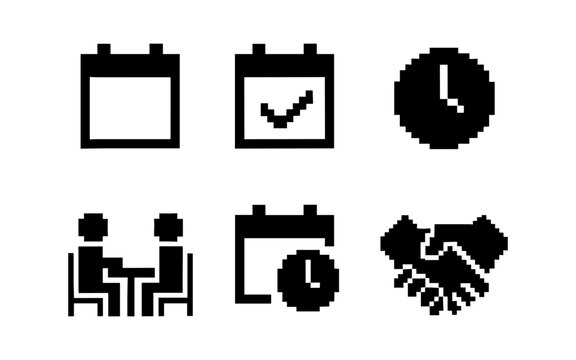 Pixel art calendar and clock icons for task management and scheduling themes