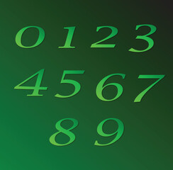 Colorful lime and green gradient numbers zero to nine vector
