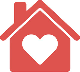 Red house with a white heart shape in the center of house